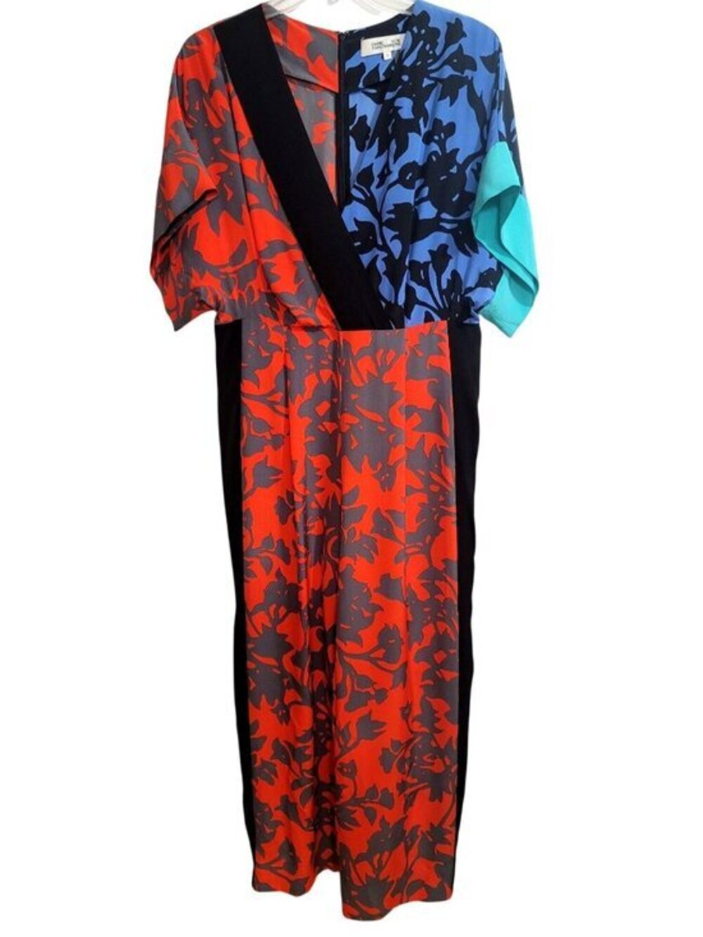 Diane Von Furstenberg Silk Jumpsuit 12 Red Blue
